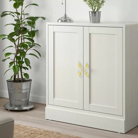 Furniture cupboard with French Provincial Vintage Drawer Pulls 5 Inch Cabinet Handles in gold finish, European style, shabby chic design.