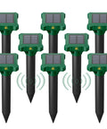Solar Powered Mole And Gopher Deterrent Eight Pack with Ultrasonic Waves, Ground Vibrations, Waterproof IP65, for Lawns