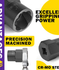 Heavy Duty Bolt Extractor Kit Pro Grade With Half Inch Drive Lug Nut Remover Tools in CR-MO steel showing precision and grip