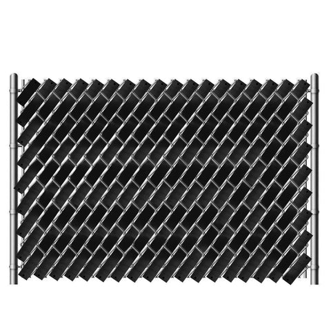Chain Link Fence Privacy Tape Slats Kit 246ft By 0.15ft Black Weatherproof PVC Privacy Fencing Slats installed on fence