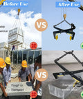 Comparison of Badass Heavy Duty Granite Slab Lifting Clamp With Adjustable Chain Stone Hoist before and after use showing safer transport.