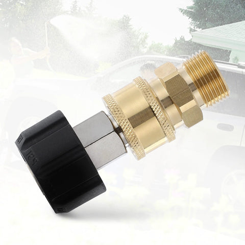 Tool Daily 4-piece brass pressure washer adapter set with black plastic end, M22 to M22 fittings