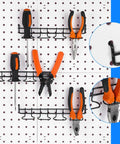 4 Piece Pegboard Tool Hooks Set With Stainless Steel Ring Hangers For Pliers And Small Tools, Black finish, installed on pegboard