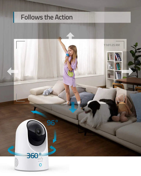 Two Camera Indoor Security Kit With 2K Pan And Tilt Plug In Wi Fi Camera With Human And Pet AI Real Time Motion Tracking