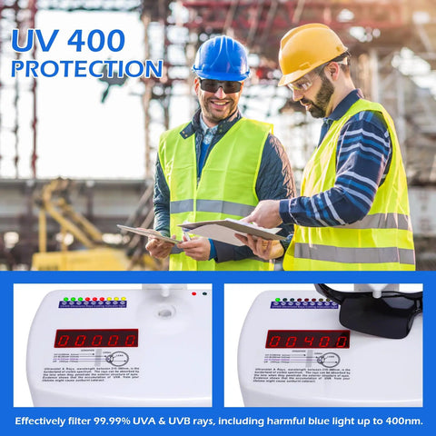 Workers wearing Six Pack ANSI Z87.1 Safety Glasses With Mirror Lenses UV Protection Impact Resistant Eyewear at construction site