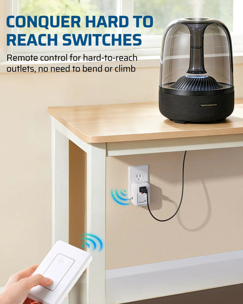 Wireless Remote Wall Switch And Outlet No Wiring Required Easy Setup controlling lamp from across the room, under table view