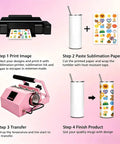 Steps for using 3-In-1 Tumbler Heat Press Machine For 16 Oz To 40 Oz Tumblers And 11 Oz To 15 Oz Mugs Pink DIY Cup Press for sublimation