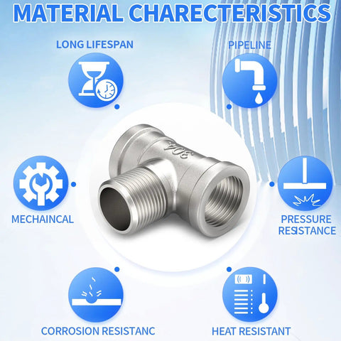 304 Stainless Steel Pipe Fitting Male Branch Tee 1 1/4 Inch Npt Female To Male To Female Thread Adapter with durability features.