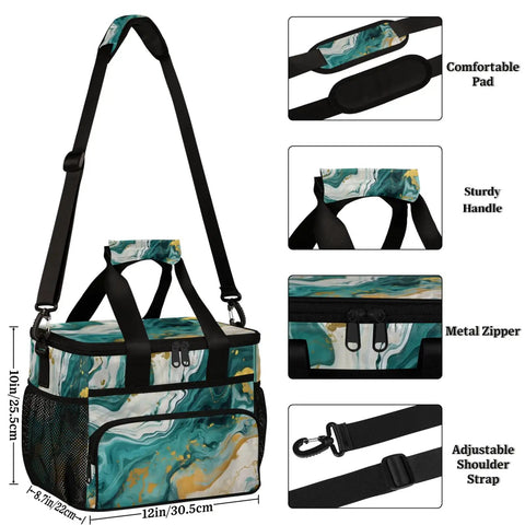 Marble Texture Insulated Picnic Backpack Lunch Bag For Women And Men with adjustable strap and sturdy handle, dimensions 12x8.7x10in