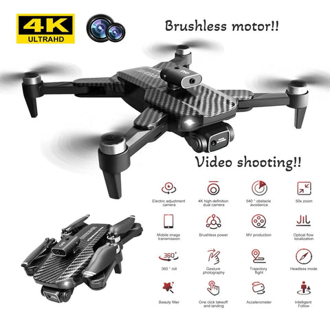 Foldable 4K Drone With Dual Cameras And 110 Degree Wide Angle Adjustable Height displayed with features and accessories