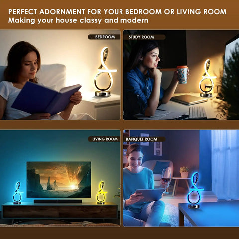 Modern Spiral Music Note Table Lamp With 7 RGB LED Colors Touch Control Dimmable Nightstand Light in bedroom and study room
