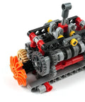 Close-up of Dope High Tech Manual Gearbox Building Kit with gears and axles for 4, 5, and 6-speed options STEM puzzle toy for adults