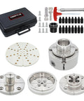 DEEFIINE 4-inch wood lathe chuck set with 1-1/4-8tpi thread; nickel-plated self-centering 4-jaw chuck and case.