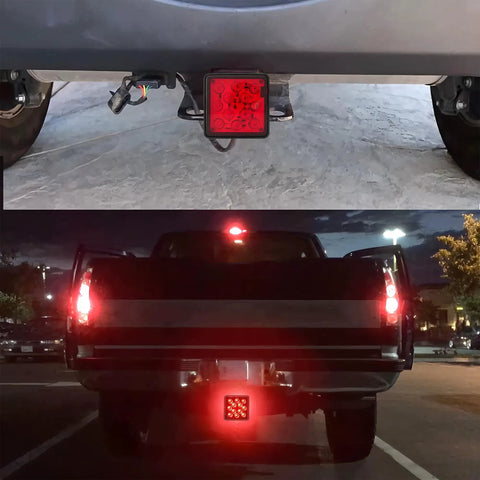 Trailer Hitch Cover With 12 LED Lights For Brake And Tail Light Functions, 12V Running And Brake Light, Fits 2x2 Inch Receiver