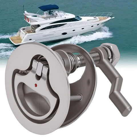 Boat cam latch in marine-grade 316 stainless steel with red-dot indicator and mounting screws, fits 0.5–1 in.