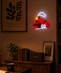 Steam Locomotive Neon Sign LED Train Light For Man Cave, wall decor glowing in living room with books and plant