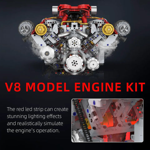 Realistic V8 Engine Building Kit For Adults Gearhead Friendly Build Your Own Model Engine With LED Lights And Spray Accessories