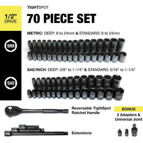 Half Inch Drive 48-Piece Impact Socket Metric Master Set With Standard And Deep Sockets, Extension Bars And Adapters, 8mm To 32mm
