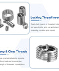 Wire Thread Inserts 10-32 UNF Helical Coiled Type 304 Stainless Steel Thread Repair Kit, locking and deep thread features shown