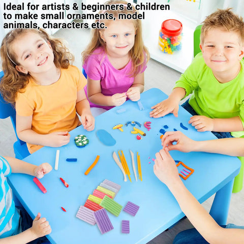 Children crafting with Polymer Clay Kit With 116 Colors For Oven Bake Modeling, Creative Fun Craft Kit For Kids and Teens.