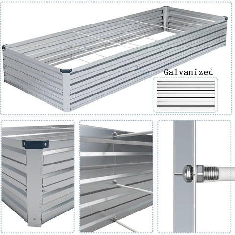 Two-Piece Galvanized Raised Garden Bed Kit 10 By 3 By 1 Feet Outdoor Planters For Vegetables Flowers And Herbs, metal construction
