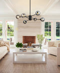 Six Light Black Glass Globe Sputnik Chandelier For Dining Room And Living Room, Modern Hanging Pendant with G9 Socket.