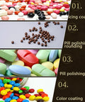 Various candy and chocolate types in different coating stages with detailed textures for Heavy Hitter All In One Candy And Chocolate Coating Machine.