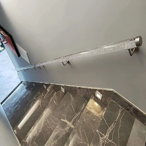 Rock Solid Clear Acrylic Staircase Handrail With Heavy Duty Stainless Brackets Non Slip Safety Railing For Indoor Stairs Hallway And Loft Quick Install Complete Kit Custom Lengths on modern staircase