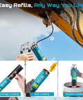 Seesii 8000PSI grease gun kit with blue pistol-grip body and hose, 14oz capacity for automotive use.