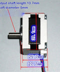 Side view of a 39x39mm flange NEMA 16 two-phase stepper motor with a 5mm shaft.