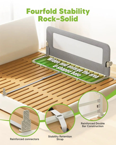 59 Inch Baby Bed Rail Guard For Toddlers Folding Up Side Rail with reinforced anchors and stability features for cribs and beds.