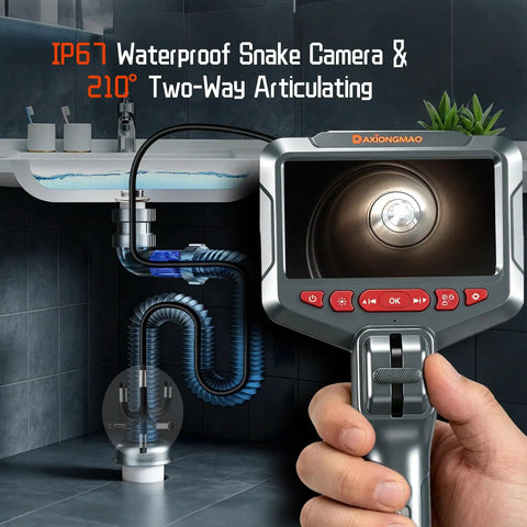 Two Way Articulating Borescope With 1080P HD Endoscope Camera And 8 LED Lights, IP67 inspecting plumbing under a sink