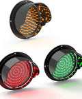 Pro Grade Twelve Volt LED Traffic Light Wall Lamp Features Sun Visor And Rock Solid Three Color Switching Design with red, yellow, green lenses.