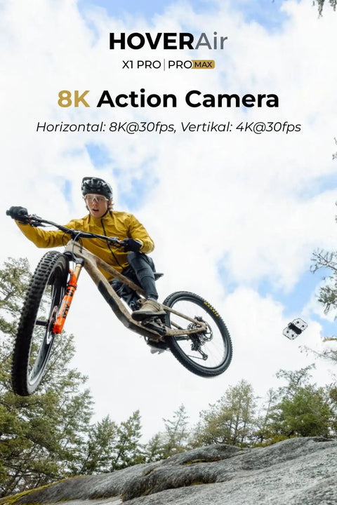Person cycling on a rocky terrain captured by Lit 8K Action Flying Camera Drone With Foldable Design.