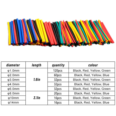 328 Piece Heat Shrink Tube Kit For Wiring And Cable Insulation, Assorted Sizes And Colors, DIY Friendly visible with size chart