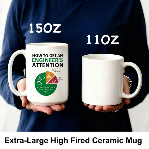 Funny Engineering Mug For The Engineer In Your Life How To Get Their Attention Coffee Cup compared in size with 15 Oz and 11 Oz mugs