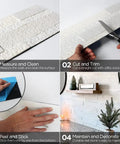 Peel And Stick Stone Tile Backsplash For Kitchen And Bathroom Four Sheets 3D Real Stone Veneer Natural White With Easy Install