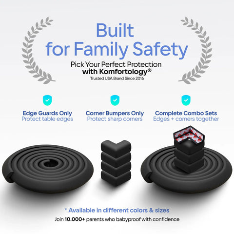 No Sweat Heavy Duty Edge Protector For Baby Proofing Main Home With Grip Tight 3M Tape And Waterproof Non Toxic Foam Padding For Sharp Furniture Corners Rugged Toddler Safe Wall Edge Wrap In Rich Black displayed in various styles.