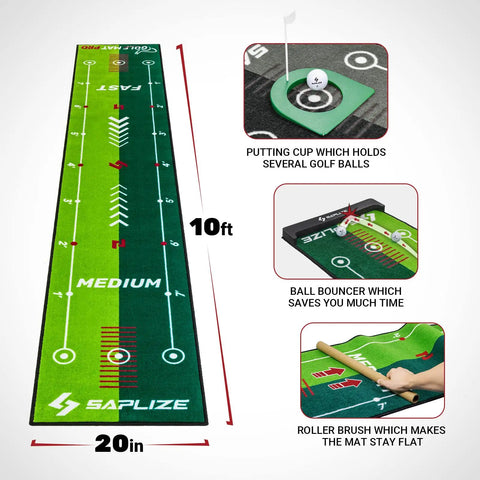Golf Putting Mat With Alignment Mirror, Two Speed Practice Mat For Indoor And Outdoor Use, 20 Inch By 10 Foot, Anti Slip Backing