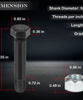 Tough As Nails Trailer Leaf Spring Shackle Bolt And Lock Nut Pair 9/16" diameter, 3" length, grade 5 steel fasteners dimensions.