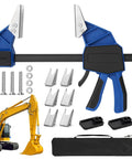 18 Inch Hydraulic Quick Connect Hand Clamp Tool Set With 6 NPT Dual Jaw Configurations And Storage Bag visible components