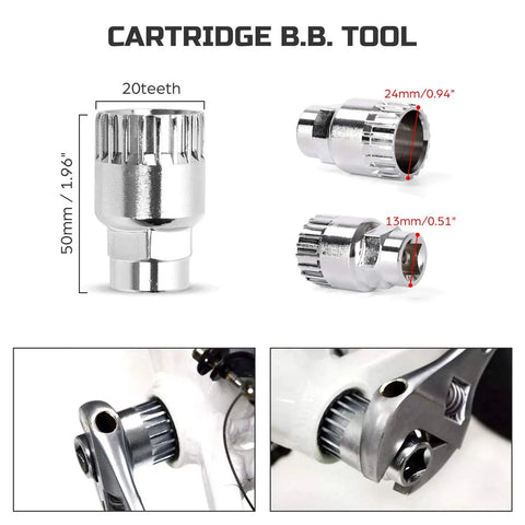 Do-It-All Bike Repair Tool Kit With Crank Extractor, 16mm Spanner And Wrench, Chain Whip Remover, Bottom Bracket Remover close-up