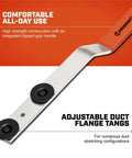 Heavy Duty Duct Stretcher Tool For HVAC Systems with long handle, steel construction, red grip, ideal for tight spaces and all-day use.