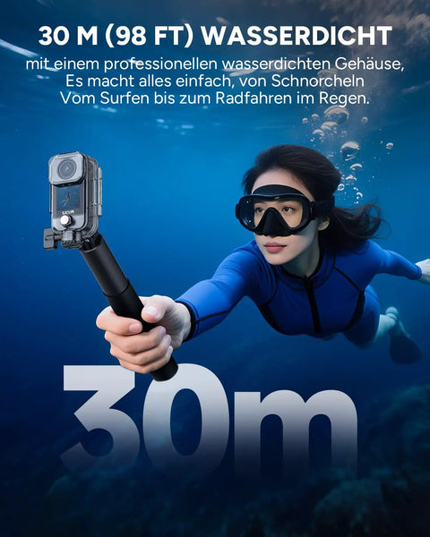 Diver using 4K Vlog Cam With 64GB Memory, 154 Degree Wide Angle Lens, 6 Axis Stabilizer, 30M Waterproof Body, underwater