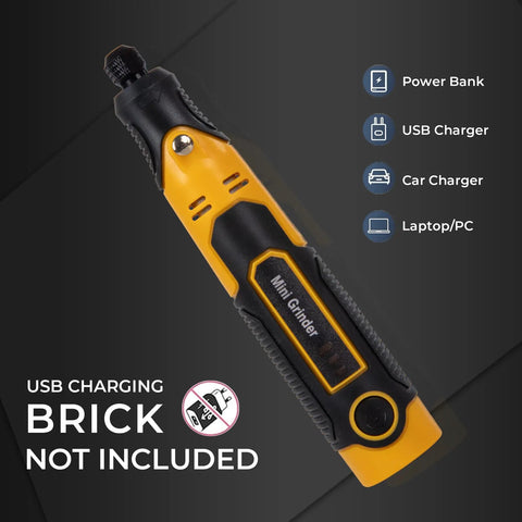 Lightweight Cordless 3.6V Rotary Tool Kit With 55 Piece Set for DIYers includes yellow and black mini grinder tool.