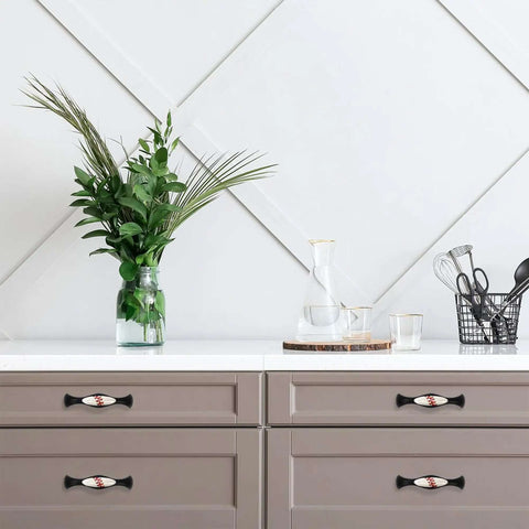 Modern kitchen with 4 Piece Kitchen Cabinet Knobs And Pulls Baseball Line Texture Easy Install Handles on brown drawers