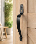 Gate Handle Pull Ten And Three Eighths Inch Heavy Duty Steel Door Handle With Black Finish Hardware Included For Wooden Fences Sheds Barn Doors And Garages Weather Resistant And Easy To Install mounted on wooden gate