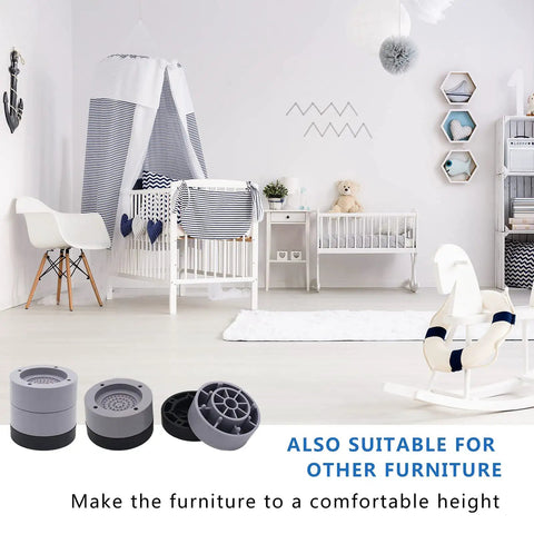 Beefy Heavy Duty Furniture Risers Set Of 4, 2 Inch Round Bed Lifts With 1 And 3 Inch Inserts displayed in a nursery