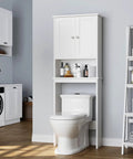 Top Shelf Over The Toilet Storage Cabinet, Slick Bathroom Space Saver Stand With Adjustable Rack And Open Cubby, Moisture Resistant White Finish, Sweet Home Upgrade above modern white toilet with storage.