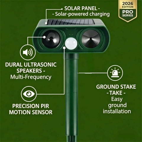 Solar Ultrasonic Animal Repellent For Yard And Garden Outdoor With Motion Sensor Waterproof Deterrent For Cats Dogs Squirrels Raccoons Skunks Rabbits Coyotes Humane Pack Of 4, solar stake